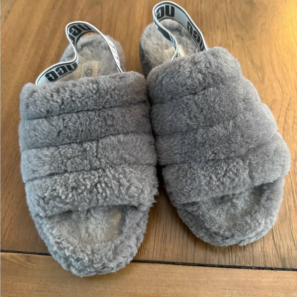 UGG Soft Gray Fluffy Slides